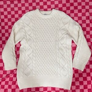 American Eagle Outfitters Ivory Knit Crewneck Sweater - Super Oversized